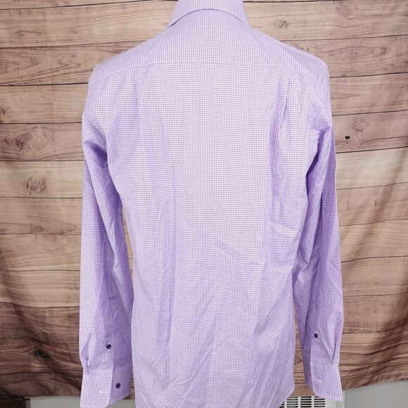 DAVID DONAHUE TRIM FIT PURPLE GINGHAM CHECK BUTTON DOWN DRESS SHIRT 16 34/35 - Picture 4 of 7